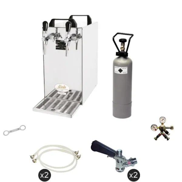 Komplet sæt - fadølsanlæg - kontakt 40 2 linjer tør køler, spil køler 50 liter/h, KEG:Typ G, KEG 2:5 liters adapter Clearance