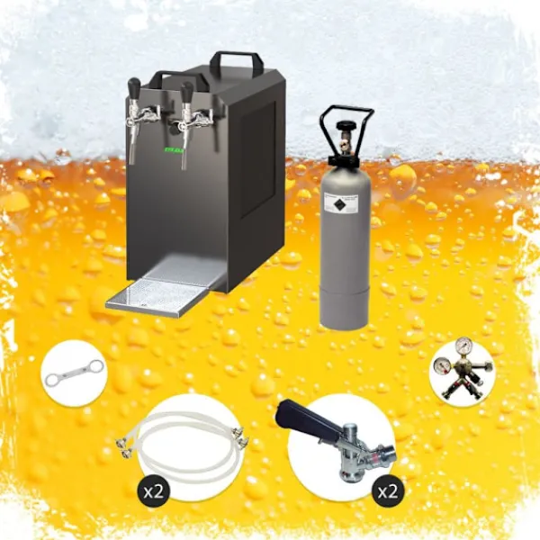 Ølhaner>Komplet sæt - fadølsanlæg - STREAM 80 ølkasse, flowkøler 2-linet tørkøler, KEG:5 liters adapter, KEG 2:uden