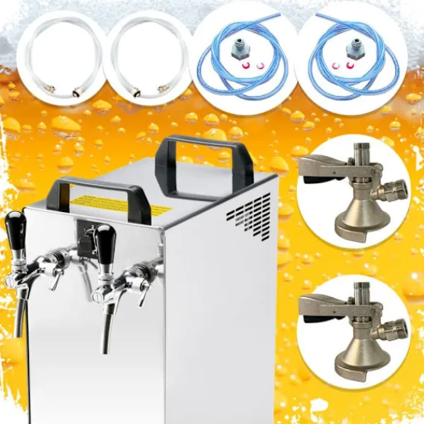 Komplet sæt fadølsanlæg kontakt 40 / K 2 linjer, 50 liter/h rustfrit stål, med membranpumpe, øl tryk, KEG:5 liters adapter, KEG 2:5 liters adapter Sale