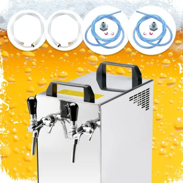 Ølhaner>Komplet sæt fadølsanlæg kontakt 40 / K 2 linjer, 50 liter/h rustfrit stål, med membranpumpe, øl tryk, KEG:Type M, KEG 2:Type D