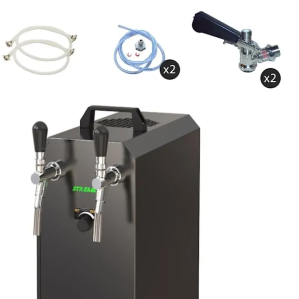 Ølhaner>Komplet sæt fadølsanlæg stream 50 / К 2 linjer, 50 liter/h rustfrit stål, med membranpumpe, øl tryk, KEG 2:Type D, KEG:NC adapter