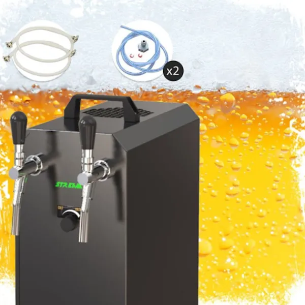 Ølhaner>Komplet sæt fadølsanlæg stream 50 / К 2 linjer, 50 liter/h rustfrit stål, med membranpumpe, øl tryk, KEG 2:Type D, KEG:NC adapter