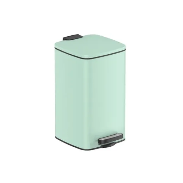 Skraldespande & Papirkurve>Kosmetikbeholder 8 liter med låg, stål, mintgrøn, 23,9 x 19,3 x 33,5 cm (L x B x H) Totalhøjde (med åbent låg): 52,2 cm Indvendige spandmål: 19,3 x