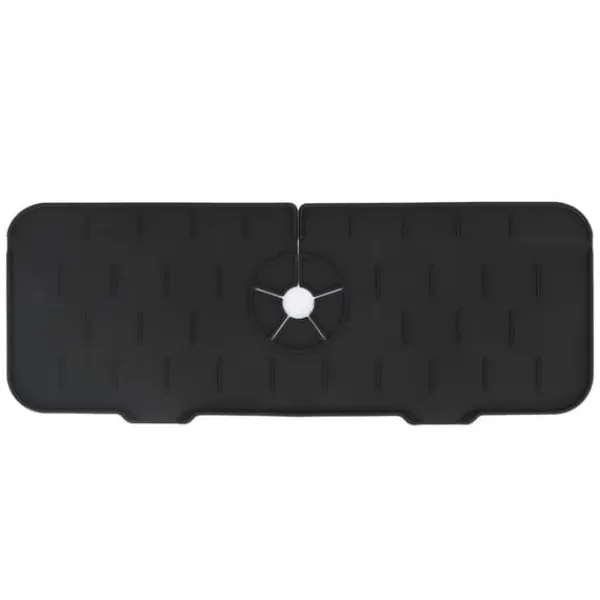Måtter & Gitter Til Køkkenvaske>Kran Absorberande matta Tvättbar Återanvändbar Silikon Diskbänk Bänkskiva Vattenfångare för kök Badrum RV 61x14cm Svart