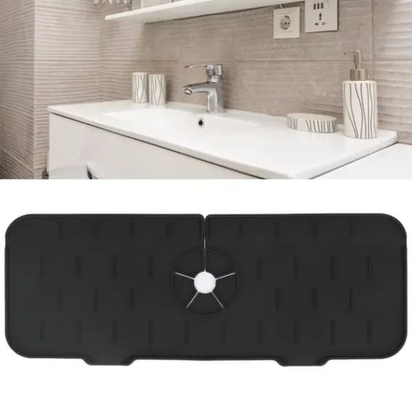 Måtter & Gitter Til Køkkenvaske>Kran Absorberande matta Tvättbar Återanvändbar Silikon Diskbänk Bänkskiva Vattenfångare för kök Badrum RV 61x14cm Svart