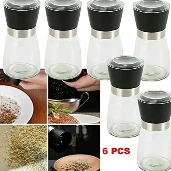 Krydderikværn sæt - Salt- og peberkværn - Manuel 6-pak - Glas - Miljøvenlig - Mørk khaki New