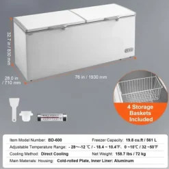 Kummefryser 19,8 cu.ft / 561 L dybfryser med 4 aftagelige kurve, energieffektiv, rummelig opbevaring Outlet