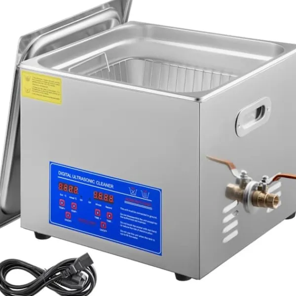 Ultralydsrenser>15L 60A Ultralydsrenser med varme 360W i rustfrit stål. Ideel til rengøring af briller, smykker, tandproteser og mønter.