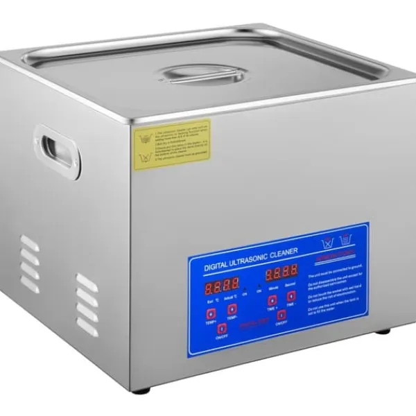 Ultralydsrenser>15L 60A Ultralydsrenser med varme 360W i rustfrit stål. Ideel til rengøring af briller, smykker, tandproteser og mønter.