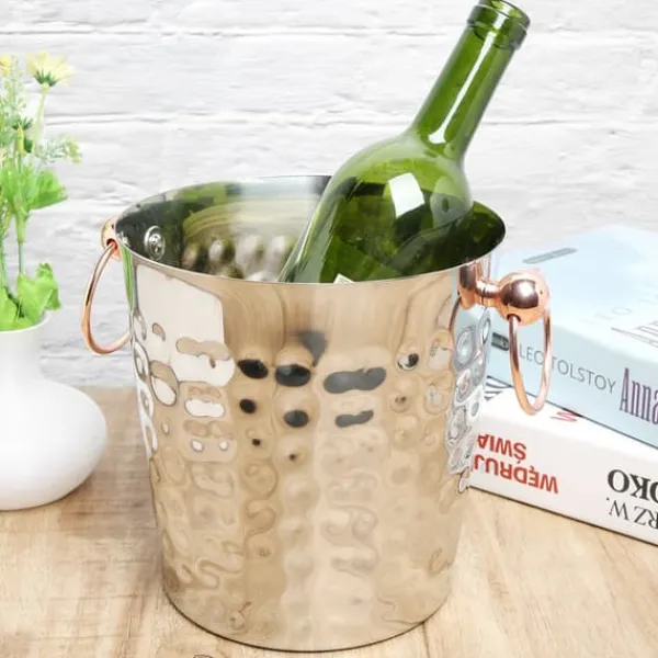 3L bærbar isspand i rustfrit stål med champagnefad og håndtag til brug i hjemmebaren