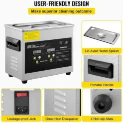 3L Digital Ultrasonisk Renser, Varmefunktion, Timer, Smykker, Glasrengøring New