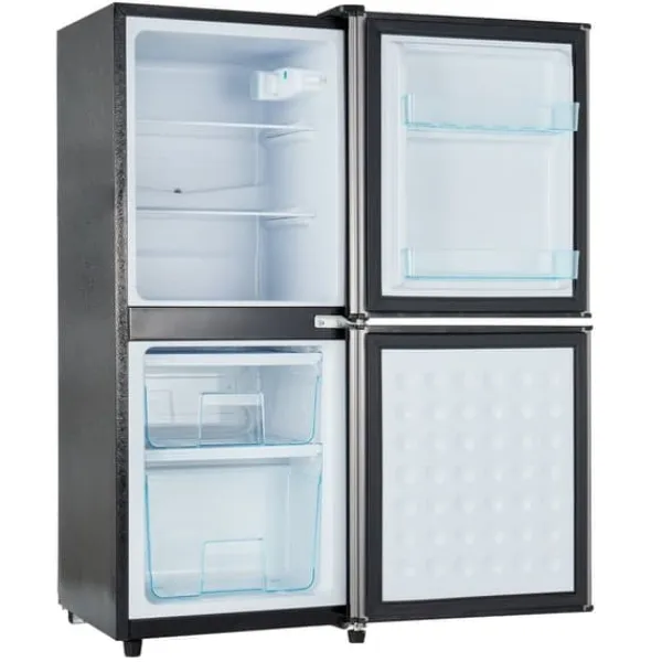 106L minikøleskab, 60L køleskab + 46L fryser, 7 temperaturer, sølvdør, LED-lys, justerbare hylder, 166 kWh/år