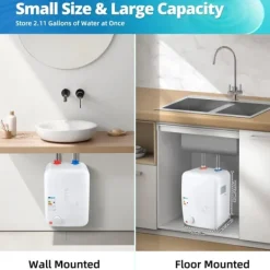 8L Vandvarmer - Elektrisk - 1500 W - 220–240 V - 30–65°C - Hurtig opvarmning 15 min - IPX4 - Væg/gulv/under vask - Hvid Clearance