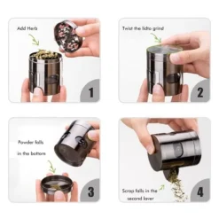 4-lagers 60 mm örtkvarn zinklegering Kryddgräskvarn med magnetiskt lock
