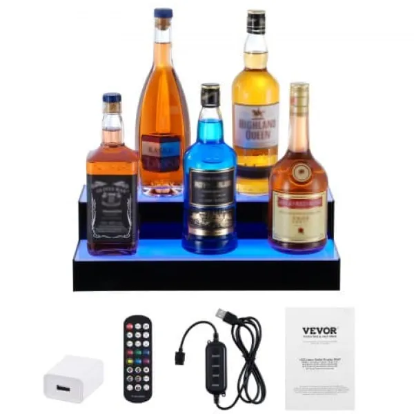 LED spiritusflaske displayhylde, 40,5x20x11,4 cm, flerfarvet, akryl Sale