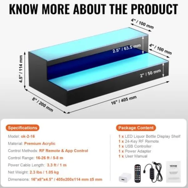 LED spiritusflaske displayhylde, 40,5x20x11,4 cm, flerfarvet, akryl Sale