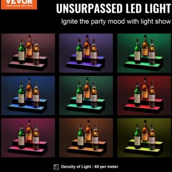 LED spiritusflaske displayhylde, 40,5x20x11,4 cm, flerfarvet, akryl Sale