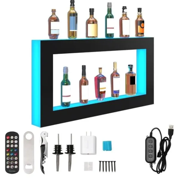 LED-lysende spiritusflaske displayhylde, barhylde, RF & app kontrol, 48 tommer, moderne design Hot