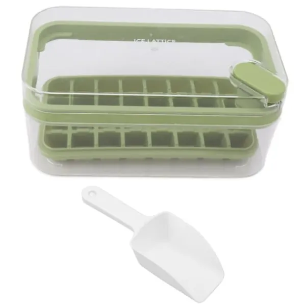 Letudløsende isterningbakke i plastik med 32 gitter, isbakke med låg, beholderske til fryser, grøn Best