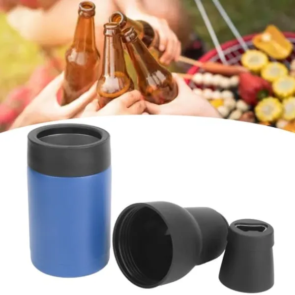 Ölflaskisolatorer Vakuum dubbel ölflaskkylare i rostfritt stål med halkfri bottenflasköppnare för 300 till 400 ml burkblå Sale