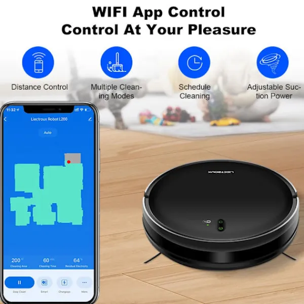 LIECTROUX L200 Robotstøvsuger – Støvsugning & Mopning, 4000 Pa, App-styring, 120 min Driftstid Hot