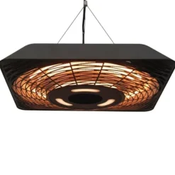 Terrassevarmere>Loftvarmer 800/1200/2000 W, 5 tilstande, IP45, elektrisk med fjernbetjening, aluminium/glas, sort, 45×45×10 cm
