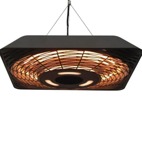 Terrassevarmere>Loftvarmer 800/1200/2000 W, 5 tilstande, IP45, elektrisk med fjernbetjening, aluminium/glas, sort, 45×45×10 cm