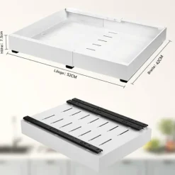 Lollanda Opbevaringshylde i metal til skabe, teleskopskuffe, udtræk, køkkenskab, justerbar bredde uden boring, mål 32–52 x 42 x 7,5 cm Discount