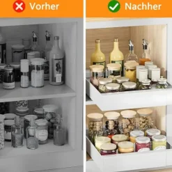 Lollanda Opbevaringshylde i metal til skabe, teleskopskuffe, udtræk, køkkenskab, justerbar bredde uden boring, mål 32–52 x 42 x 7,5 cm Discount