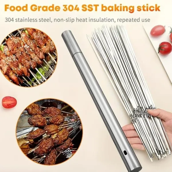 Griller>Lollanda Rustfrit Stål Spyd 30cm, Metal Spyd 50stk – Camping, Have, Genanvendelig