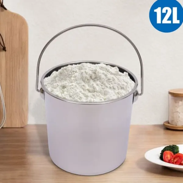 Madopbevaringsspand, 12L kapacitet, 304 rustfrit stål, ca. 2 kg vægt, 24,5 cm højde, 26 cm diameter Discount