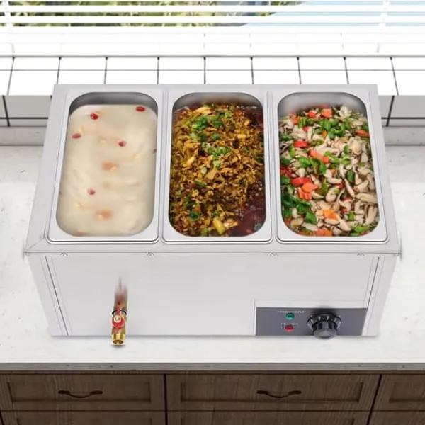 Madopvarmere>Madvarmer - Bain-marie vandbad - 3 x 7 l beholdere - Rustfrit stål - Buffet - Sølv