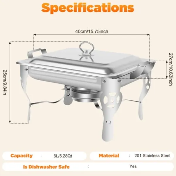Madvarmer - Chafing Dish/Buffetvarmer - 6 L Kapacitet - Rustfrit Stål - Til Buffet & Catering - Sølv Sale