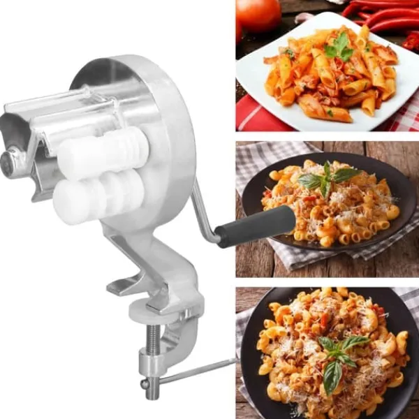 Madkværne & Kødhakker>Manuell Macaroni Maker Aluminiumlegering Silver Bärbar Handvev Nudlar Pressmaskin för Köksrestaurang