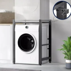 Medina Metal Washing Machine Shelf Rack - Black, 300kg Capacity, Space-Saving Over-Washer Storage Online
