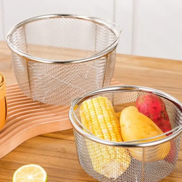 Mesh dampkurv Rustfrit stål Komfortable håndtag Varmebestandig dampkurv til madlavning Køkken 20x21cm Outlet