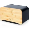 Metalbrødkasse med bambusbræt, sort, 35x22x20,5 cm Discount
