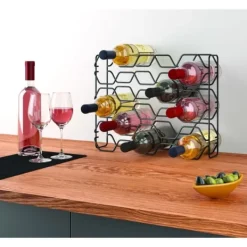 Vinflaskeholdere>Metaltex vinreol Hexagon til 15 flasker 43x12x34 sort