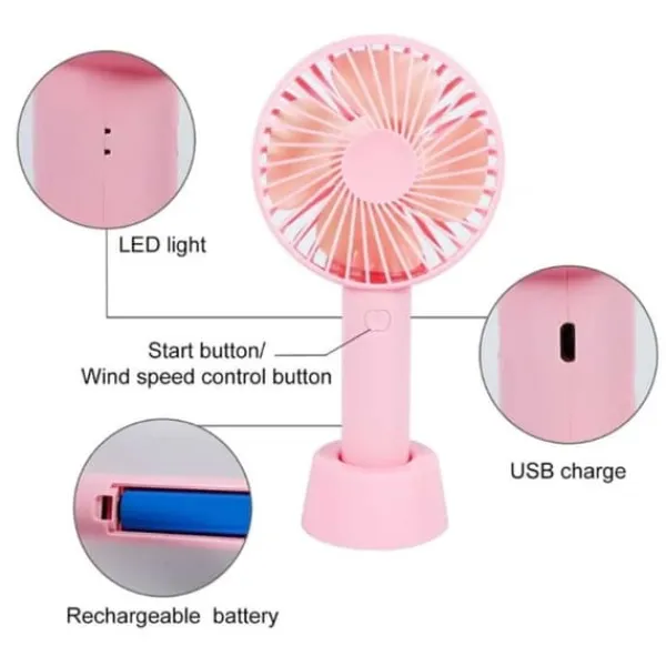 Ventilatorer>Mini bærbar ventilator med bordstativ USB genopladelig hvid