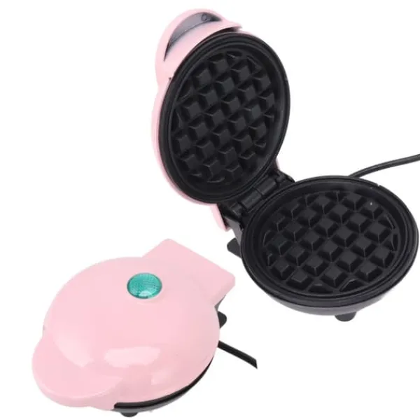 Vaffeljern>Mini dobbeltsidet stavfast vaffelmaskine - Rund multifunktionel morgenmadsmaskine til toastsandwich - Pink (EU-stik 220V)
