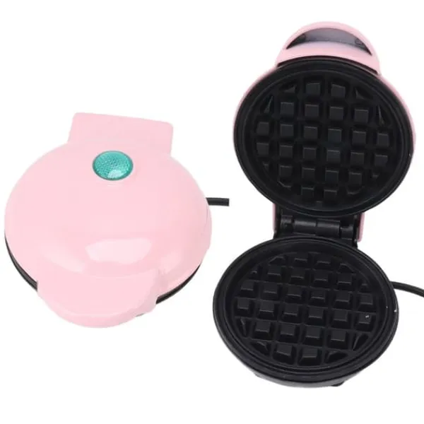 Vaffeljern>Mini dobbeltsidet stavfast vaffelmaskine - Rund multifunktionel morgenmadsmaskine til toastsandwich - Pink (EU-stik 220V)