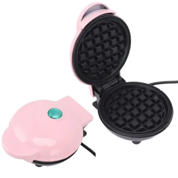 Vaffeljern>Mini dobbeltsidet stavfast vaffelmaskine - Rund multifunktionel morgenmadsmaskine til toastsandwich - Pink (EU-stik 220V)