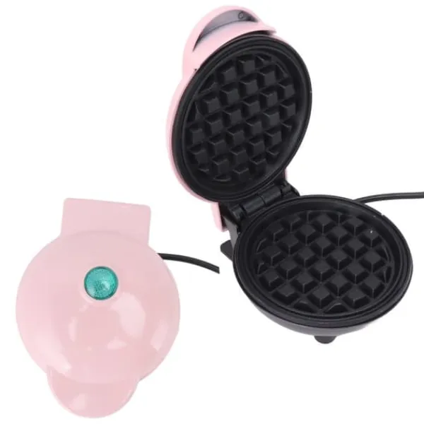 Vaffeljern>Mini dobbeltsidet stavfast vaffelmaskine - Rund multifunktionel morgenmadsmaskine til toastsandwich - Pink (EU-stik 220V)