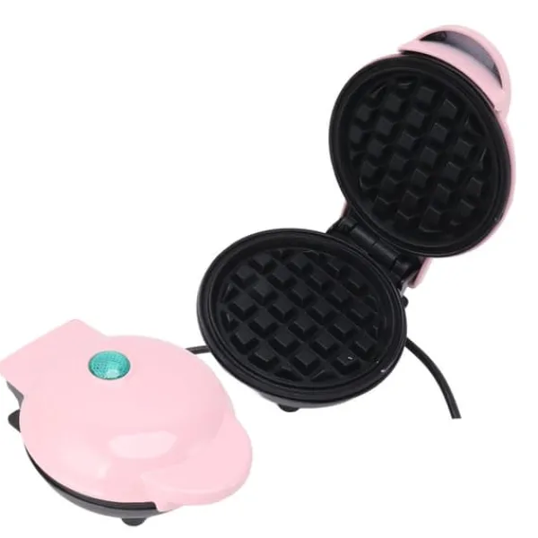 Vaffeljern>Mini dobbeltsidet stavfast vaffelmaskine - Rund multifunktionel morgenmadsmaskine til toastsandwich - Pink (EU-stik 220V)