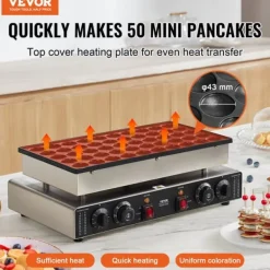 Elektriske Stegepander & Wokker>Mini hollandsk pandekagemaskine, 500W effekt, dual temperaturkontrol, non-stick overflade