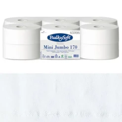 Toiletpapir>Mini jumbo toiletpapir langt 170m hvidt glat 2 lag Bulkysoft Premium 12 ruller
