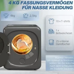 Mini Tørrer 2,5 kg med 6 Programmer, LED Touch Screen, 800W, Fritstående eller Vægmonteret, Overophedningsbeskyttelse, Grå Sale