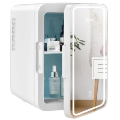 Køleskabe>Minikøleskab 10 L bærbart køleskab med LED-spejl 23 x 28 x 34 cm Hvid