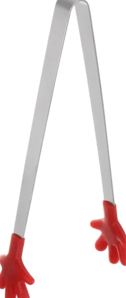 Køkkentænger>Mini-madtang 14,5 cm håndformet silikonehoved i rustfrit stål, egnet til madlavning, BBQ, grill, køkken, rød
