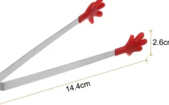 Køkkentænger>Mini-madtang 14,5 cm håndformet silikonehoved i rustfrit stål, egnet til madlavning, BBQ, grill, køkken, rød